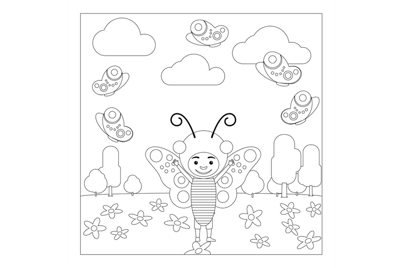 kid-in-butterfly-dress-coloring-page