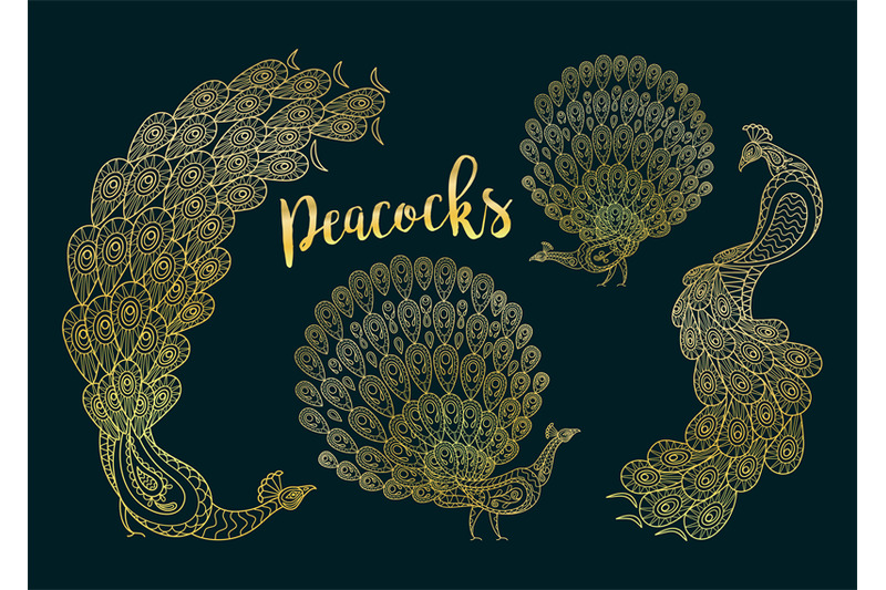 golden-peacocks-set-on-dark-turqiouse