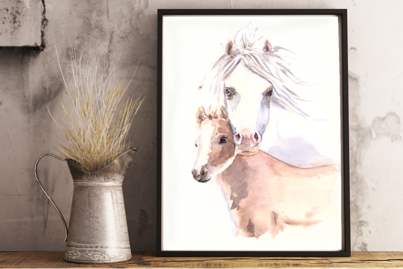 mother-and-baby-horses-watercolor-print-and-clip-art
