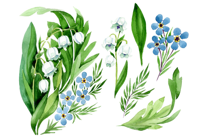 lily-of-the-valley-and-forget-me-nots-watercolor-png