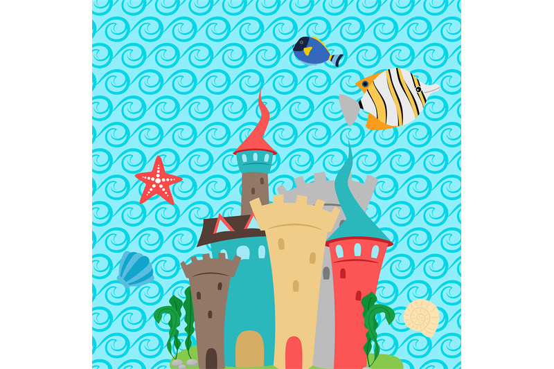 sea-castle-and-waves-pattern-wallpaper