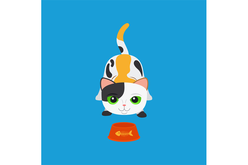 cartoon-cute-spotted-cat-with-bowl
