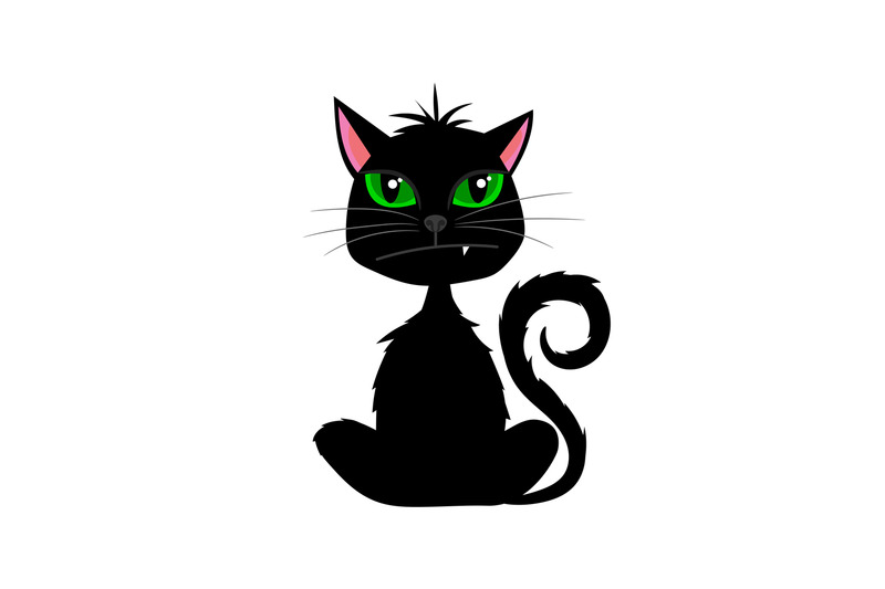 halloween-black-cat-with-fang-on-white-background