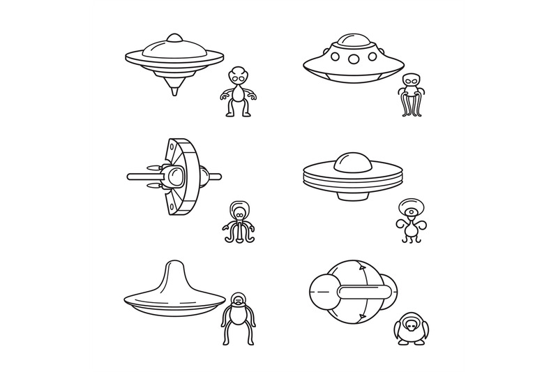 thin-line-aliens-with-spaceships-icons