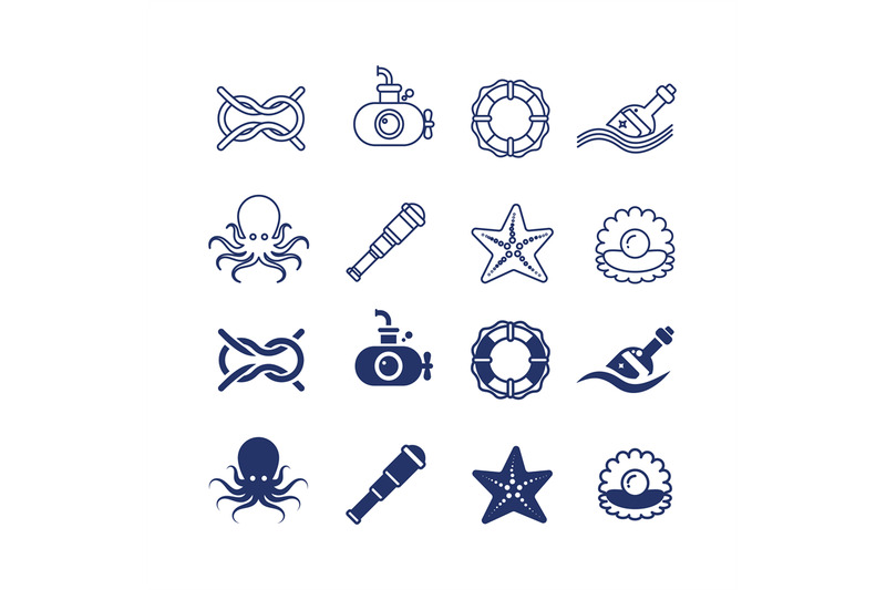 sea-ocean-nautical-thin-line-and-silhouette-icons