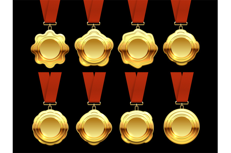 gold-medals-vector-collection-on-red-ribbons