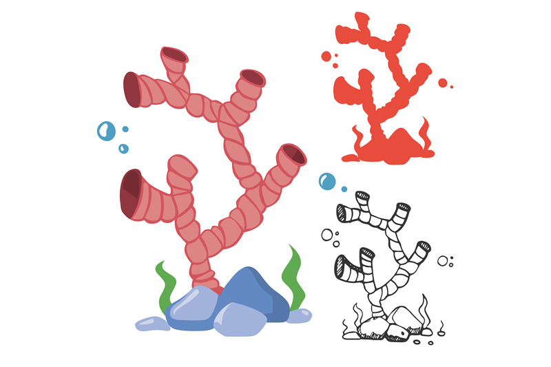 doodle-silhouette-and-bright-corals-set