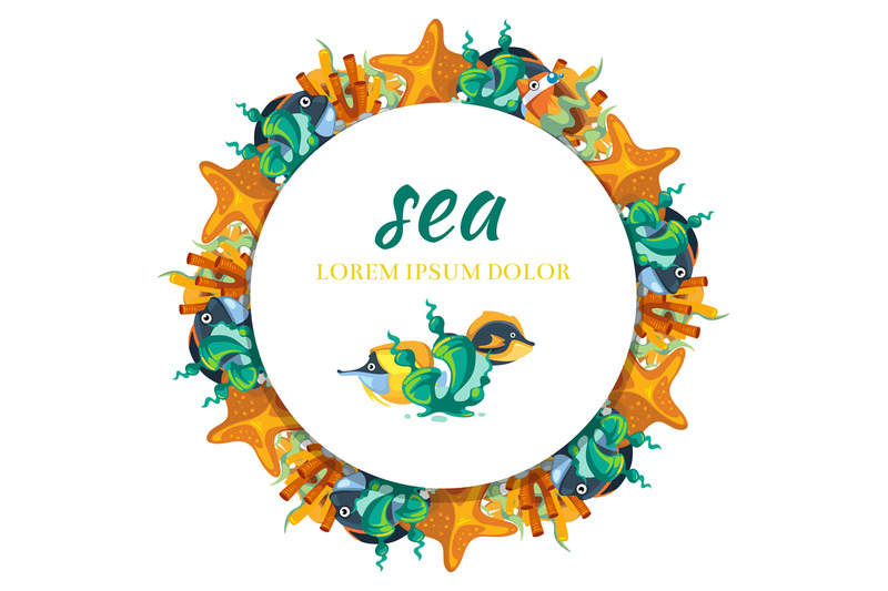 sealife-round-banner-design-banner-with-cartoon-seaweeds-and-fish