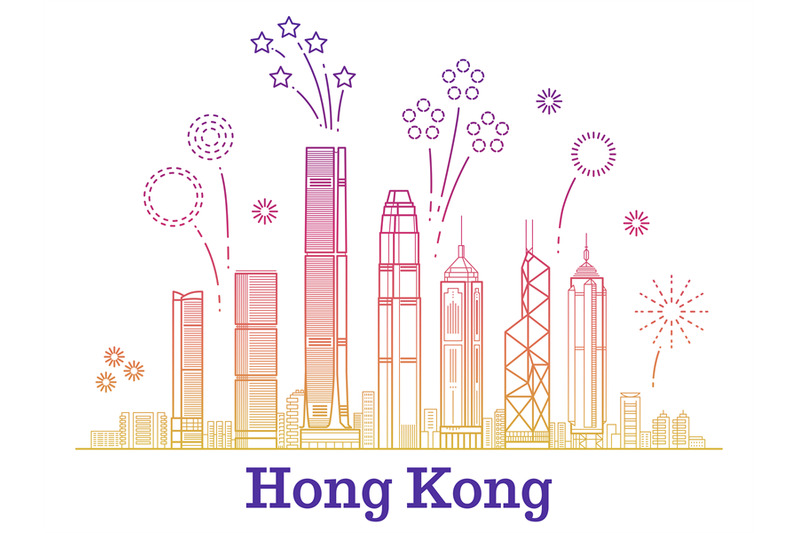 hong-kong-city-vector-panorama-with-colorful-festive-fireworks