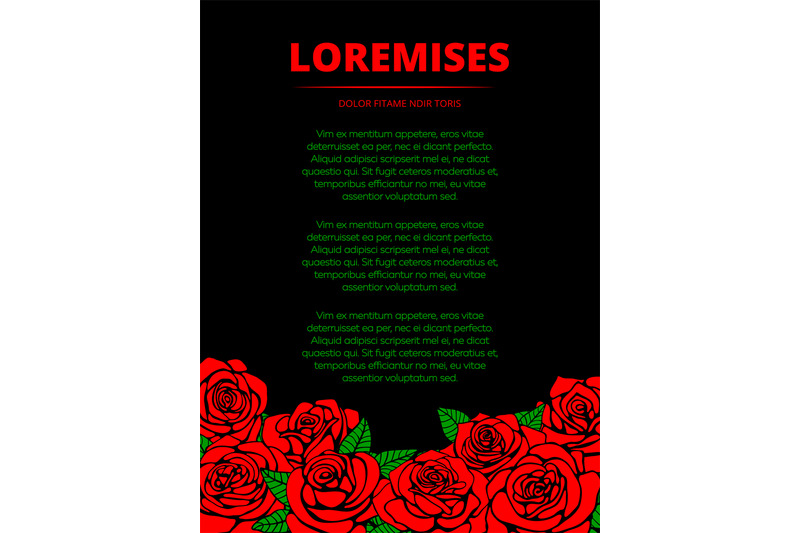 black-poster-with-red-roses-and-green-leaves