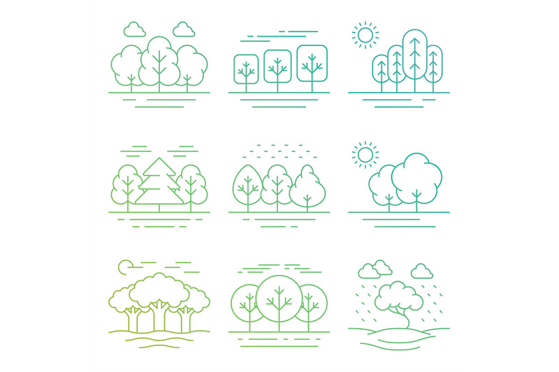 bright-nature-forest-landscape-thin-line-icons-isolated-on-white