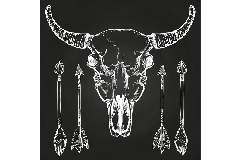 hand-drawn-buffalo-skull-and-arrows