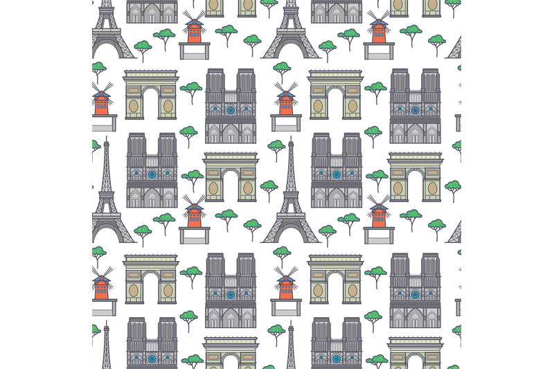paris-landmarks-seamless-pattern