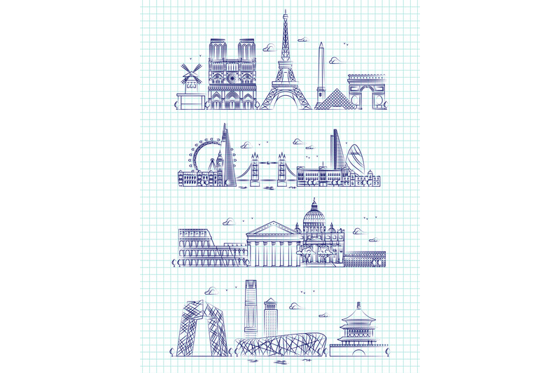popular-word-cities-outline-panorama-on-notebook-page