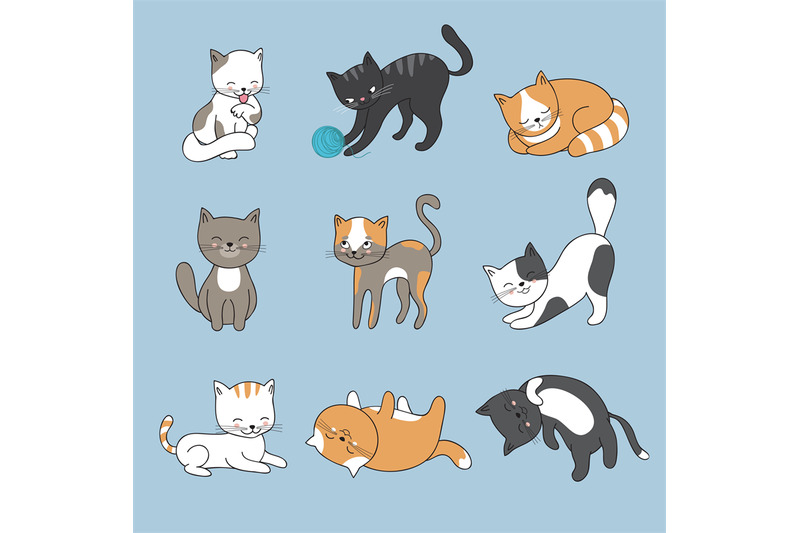 hand-drawing-cute-cats-vector-kitty-collection
