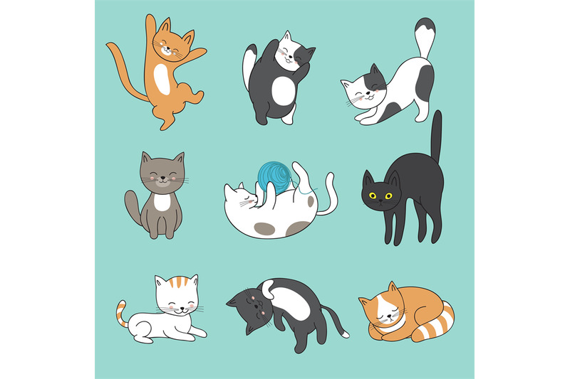 cool-doodle-abstract-cats-vector-characters-hand-drawn-cartoon-kitten