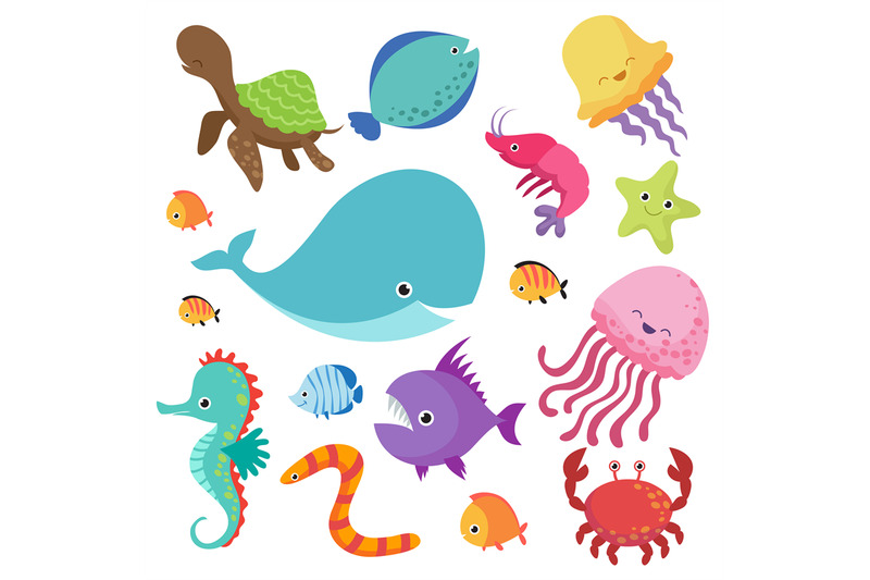 cartoon-childrens-aquarium-and-wild-sea-fishes-vector-set