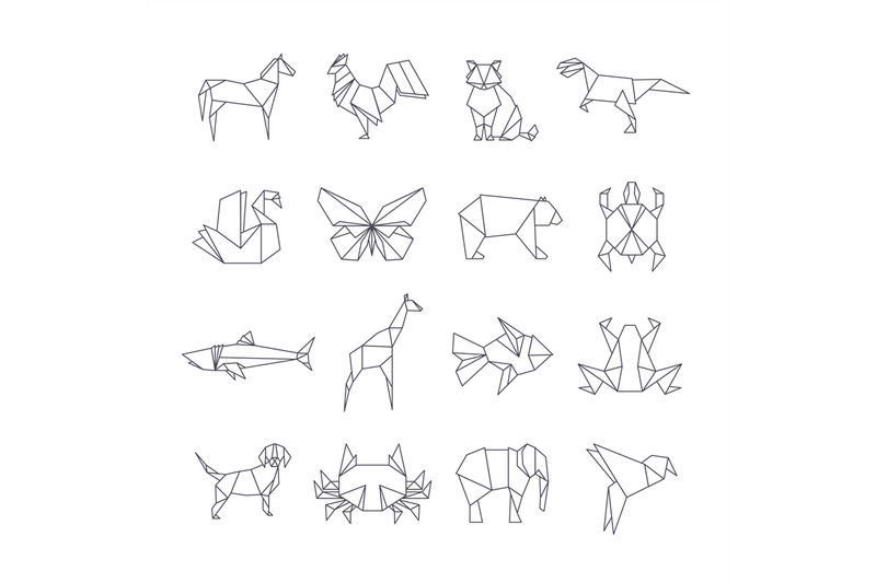 japanese-origami-paper-animals-vector-line-icons