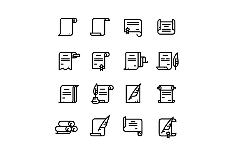 ancient-paper-scrolls-and-documents-vector-icons-simple-diploma-symbo