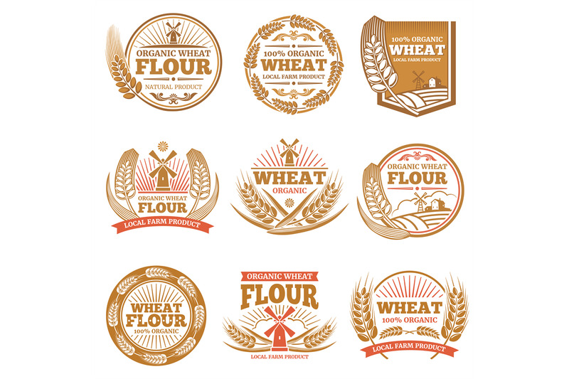 organic-wheat-flour-farming-grain-products-vector-labels-and-logos