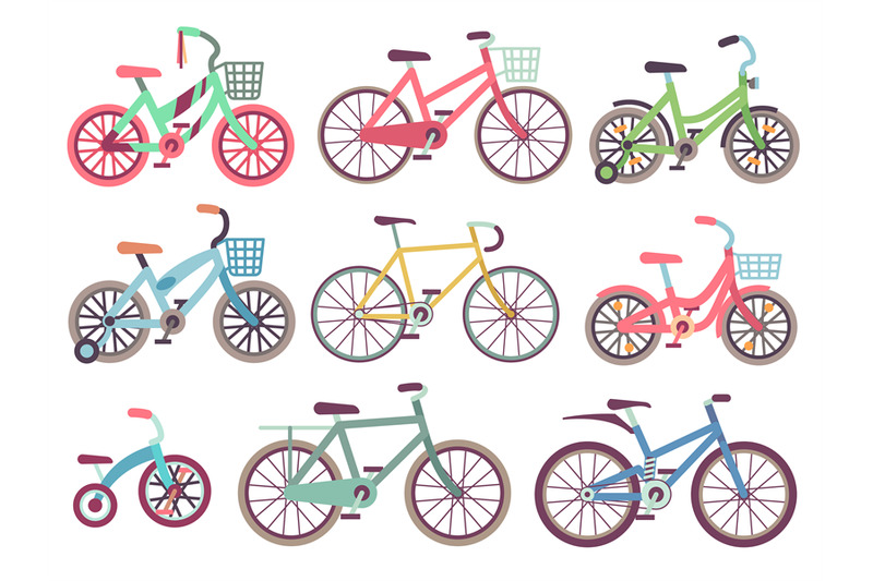 urban-family-bikes-flat-vector-set-different-bicycles-collection