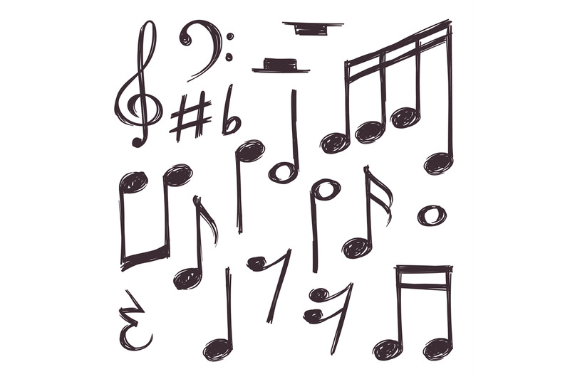 hand-drawn-music-note-vector-musical-symbols-isolated-on-white-doodle