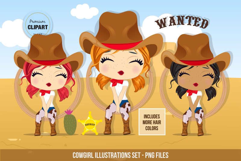 cowgirl-clipart-wild-west-illustrations