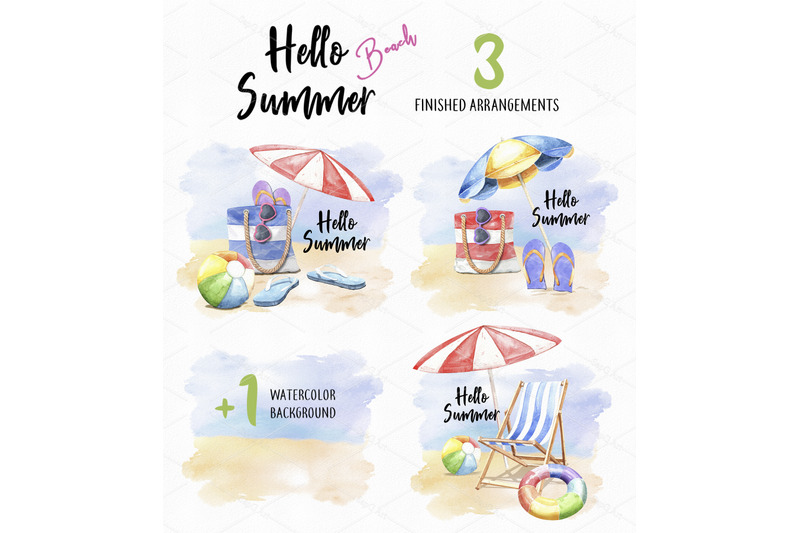 hello-summer-beach-watercolor-beach-cliparts