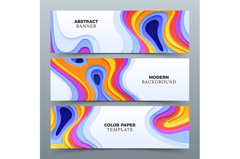 fashion-abstract-advertising-vector-banners-with-3d-paper-cutting-curv