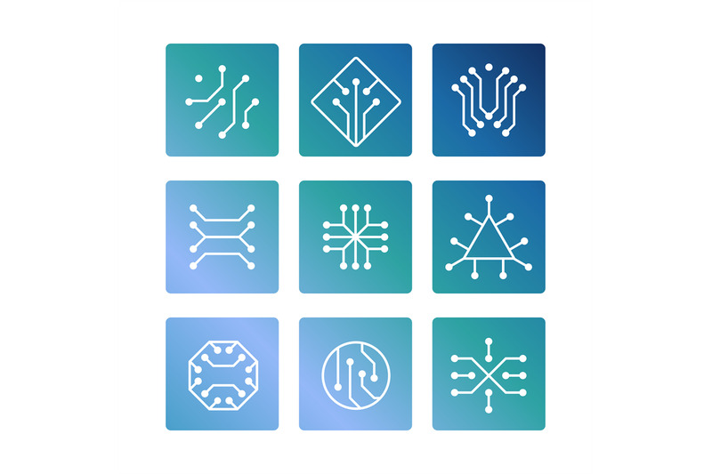 electronic-computer-chip-circuit-and-motherboard-equipment-icons-set