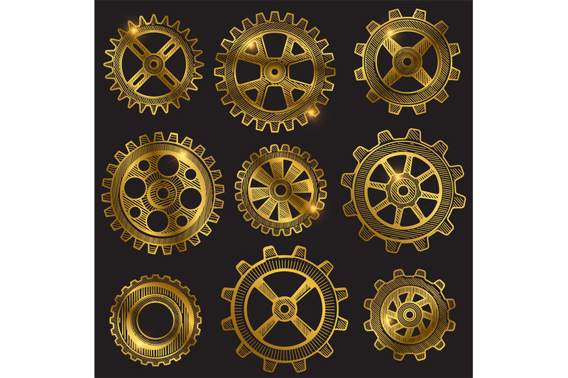 golden-retro-sketch-mechanical-gears-set