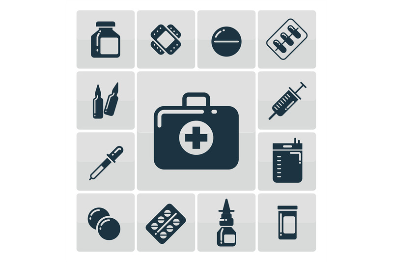 first-aid-kit-silhouette-icons-set