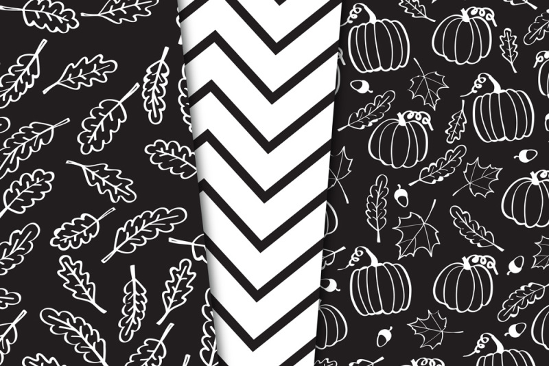 black-and-white-autumn-digital-papers-fall-background-patterns