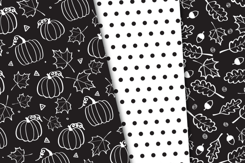 black-and-white-autumn-digital-papers-fall-background-patterns