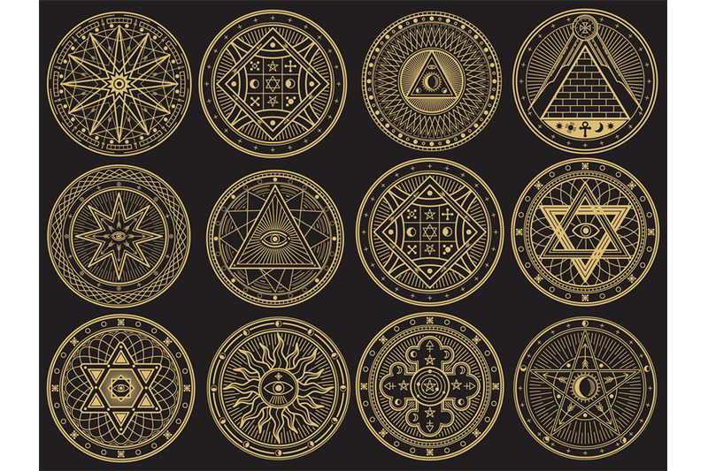 golden-mystery-witchcraft-occult-alchemy-mystical-esoteric-symbols