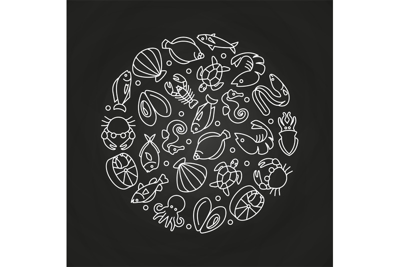 white-sealife-linear-icons-round-concept