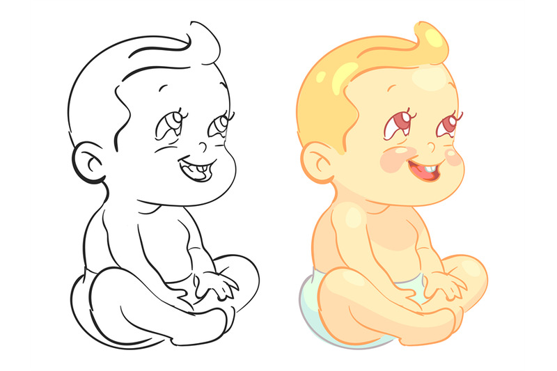 cartoon-baby-coloring-page-with-colorfull-sample