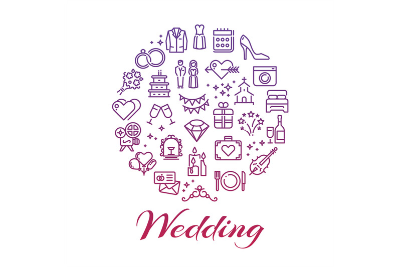 bright-wedding-line-icons-round-concept