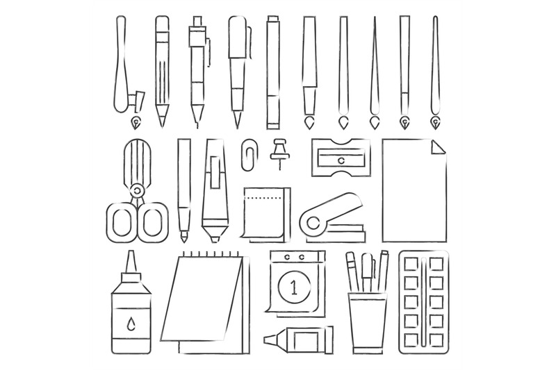 line-stationery-icons-set-vector