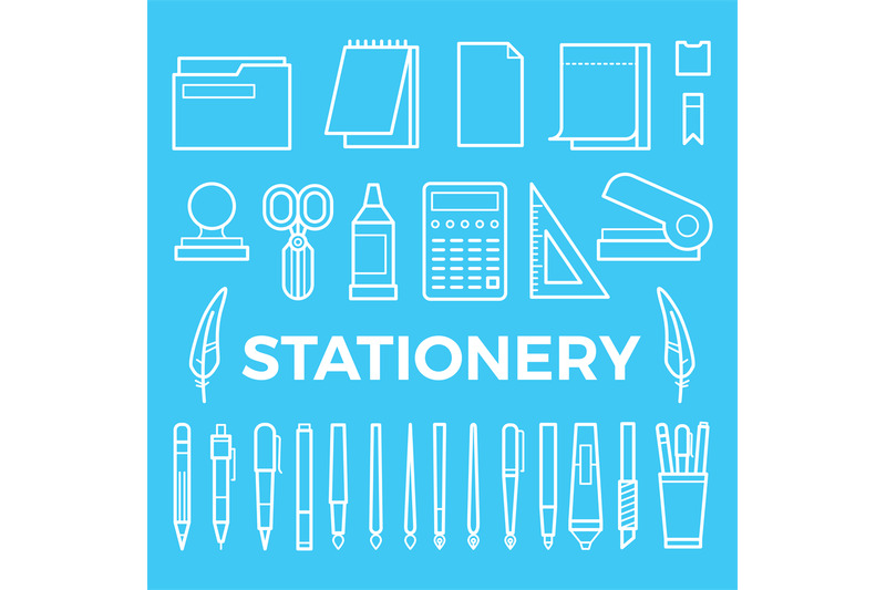 line-style-stationery-icons-collection