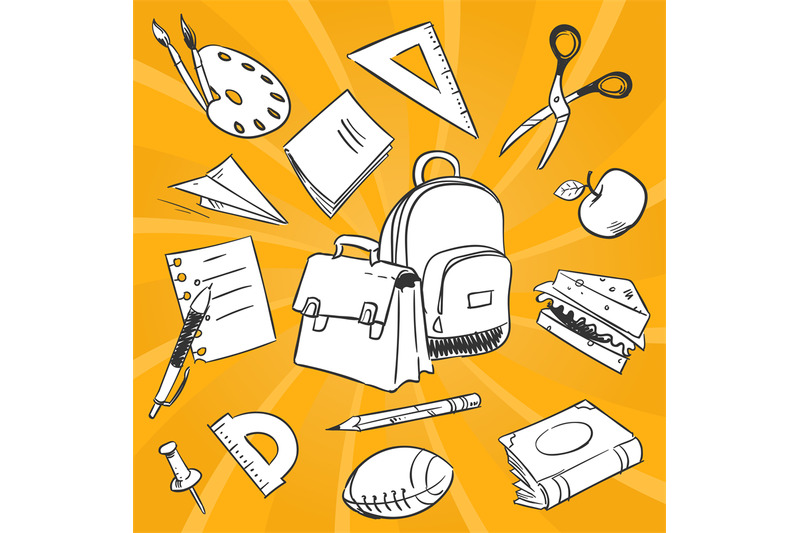 necessary-students-things-hand-drawn-stationery-school-bags-food-o