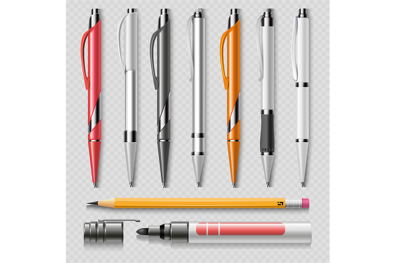 realistic-office-stationery-isolated-on-transparent-background-pens