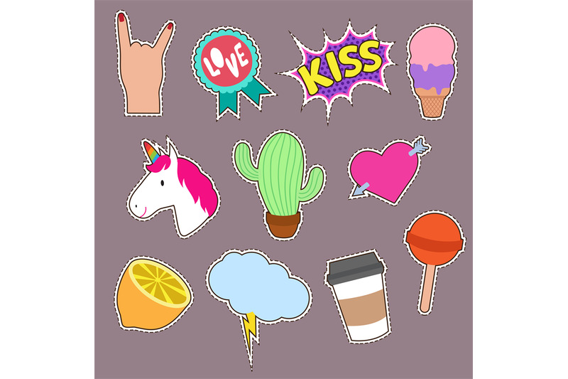 unicorn-cactus-kiss-embroidery-word-icons-cute-fashion-girl-patches