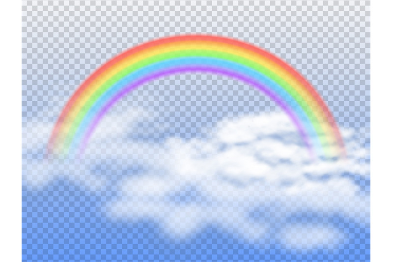 rainbow-arc-with-white-clouds-in-blue-sky-3d-vector-illustration