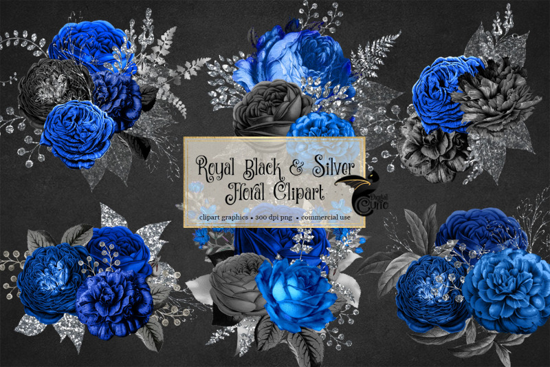 royal-blue-black-and-silver-floral-clipart