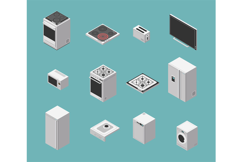 domestic-and-kitchen-appliances-isometric-vector-icons-set