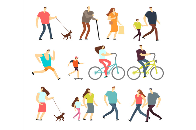 active-people-walking-riding-bike-running-outdoor-vector-character-s