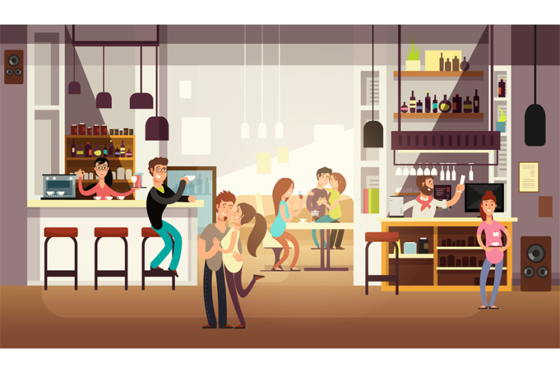 people-eating-lunch-in-cafe-bar-interior-flat-vector-illustration