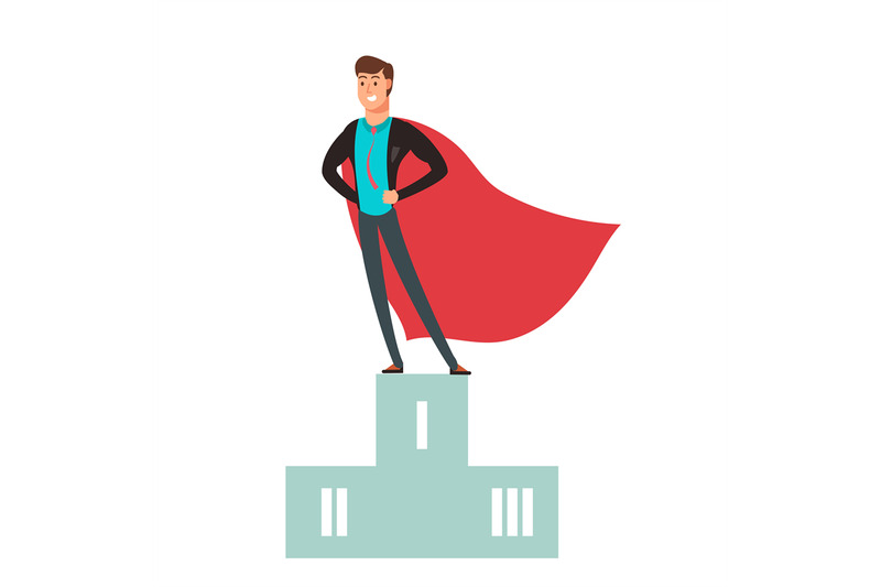 business-competition-winner-super-hero-man-standing-on-podium-vector