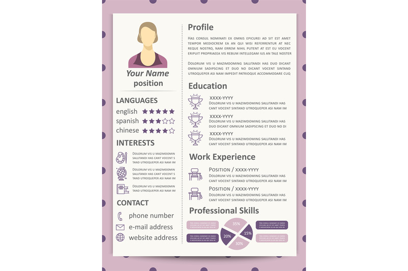 female-resume-template-with-infographics-elements-and-line-icons